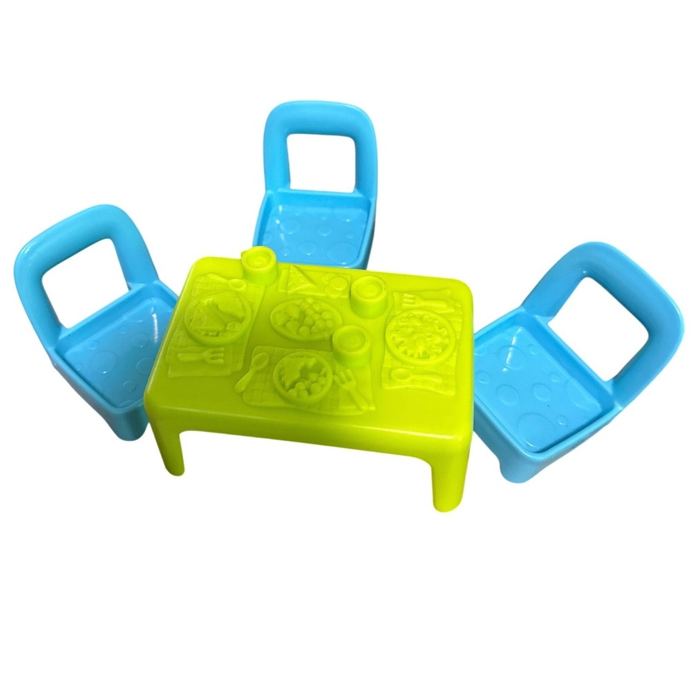 Fisher Price Little People Replacement Furniture Green Table 3 Blue Chairs DFN41